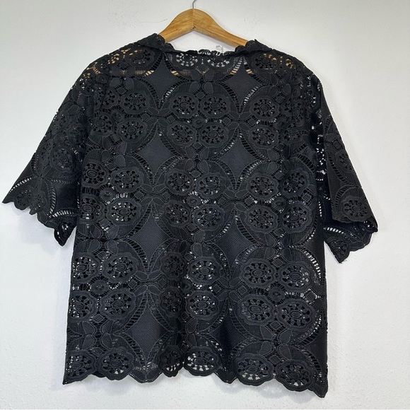 UMGEE Crochet Top Boho Hippie Black Size S-M Blouse Sheer Floral - Picture 2 of 8